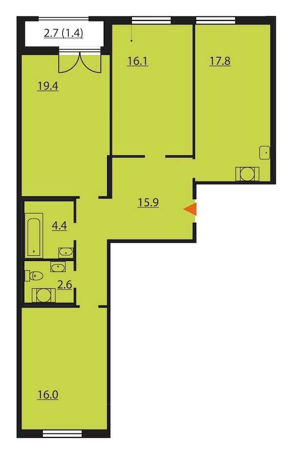 Трехкомнатная квартира в Группа ЛСР: площадь 93.6 м2 , этаж: 3 – купить в Санкт-Петербурге